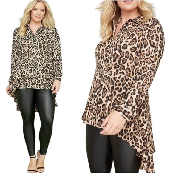 Lane Bryant Tops - 🌺LANE BRYANT Dramatic High-Low Leopard Print Button Down Top Size 26🌺